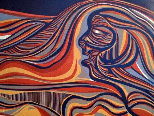 Cecil Skotnes - Woodcut - Profile against the mine dump - A stunning piece!! Bid now!! Low price!